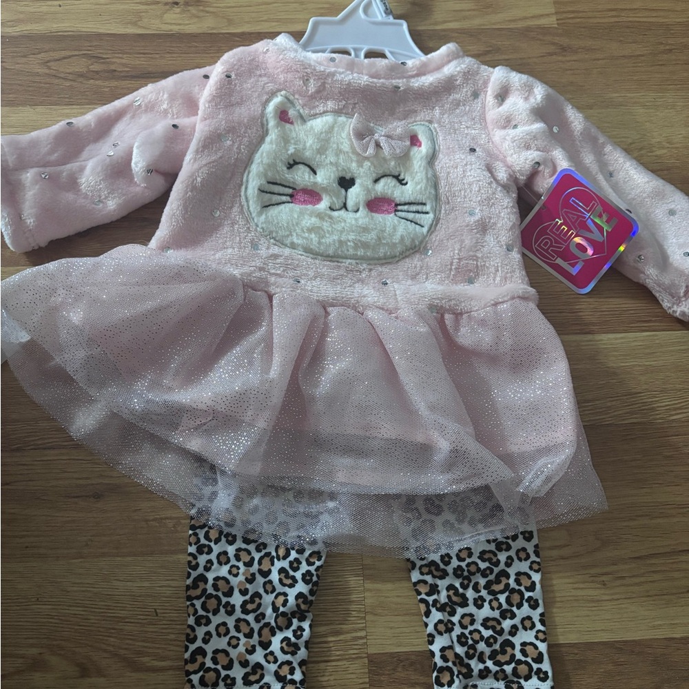 Pink Cat Dress with Leopard Leggings